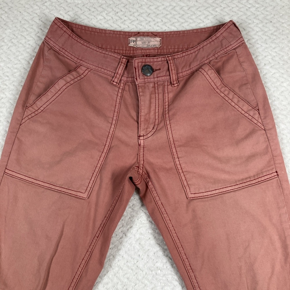 Free People Women 27 Pants Pink Straight Cargo Boho - Picture 3 of 7